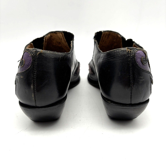 Vintage 80s Nine West Black Leather Reptile Inlay Point Toe Ankle Booties 7.5M - Picture 6 of 16